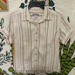 Columbia Women's Pink and White Striped Shirt